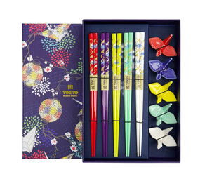 Melting Pot - Eetstokjes Kraanvogels met Opleggers set van 5 in cadeau doos Melting Pot - Eetstokjes Kraanvogels met Opleggers set van 5 in cadeau doos