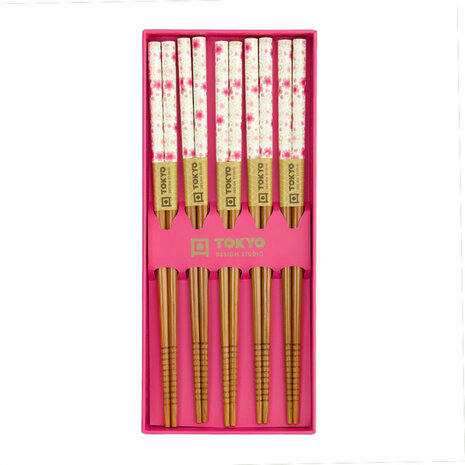 Tokyo Design Studio - Eetstokjes Bloesem Roze Bamboe set van 5 in cadeau doos