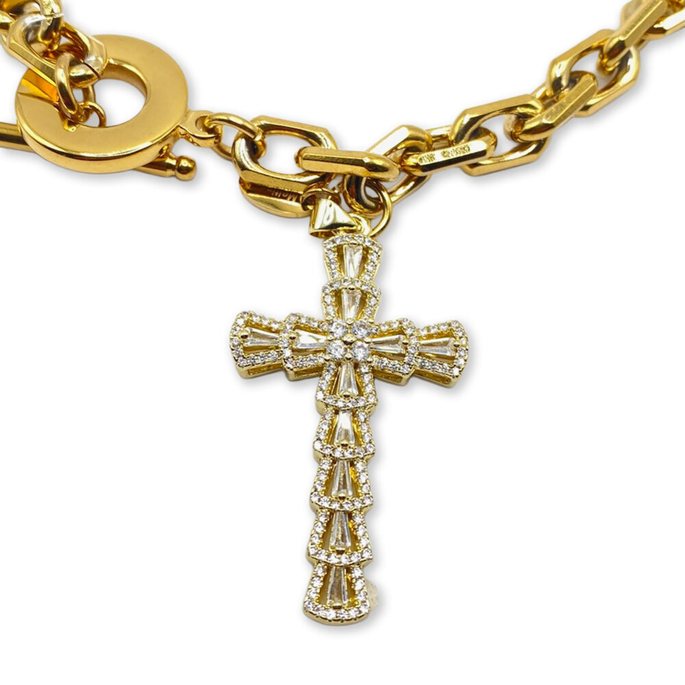 Melting Pot Exclusive - Schakel Ketting met Kruis Verguld RVS 50cm