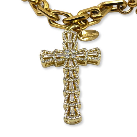 Melting Pot Exclusive - Sieraad Schakel Ketting Erika met Kruis Verguld RVS 50cm Melting Pot Exclusive - Sieraad Schakel Ketting Erika met Kruis Verguld RVS 50cm