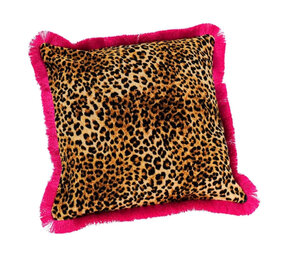 Werns - Sierkussen Jungle Love Panter Fluweel 45x45cm fuchsia franjes Werns - Sierkussen Jungle Love Panter Fluweel 45x45cm fuchsia franjes