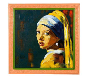 Werns - Schilderij 'Meisje met de Parel' Acryl op Canvas 95x95cm ingelijst Werns - Schilderij 'Meisje met de Parel' Acryl op Canvas 95x95cm ingelijst