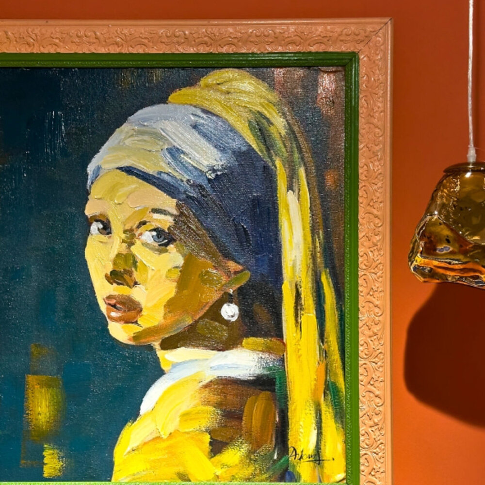 Werns - Schilderij 'Meisje met de Parel' Acryl op Canvas 95x95cm ingelijst Werns - Schilderij 'Meisje met de Parel' Acryl op Canvas 95x95cm ingelijst