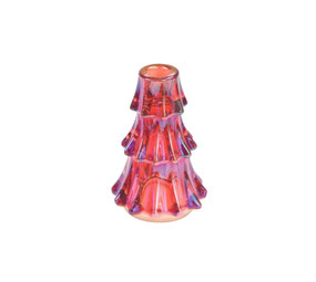 Werns - Kandelaar Kerstboom Roze Glas 10x14cm Werns - Kandelaar Kerstboom Roze Glas 10x14cm