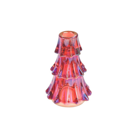 Werns - Kandelaar Kerstboom Roze Glas 10x14cm Werns - Kandelaar Kerstboom Roze Glas 10x14cm