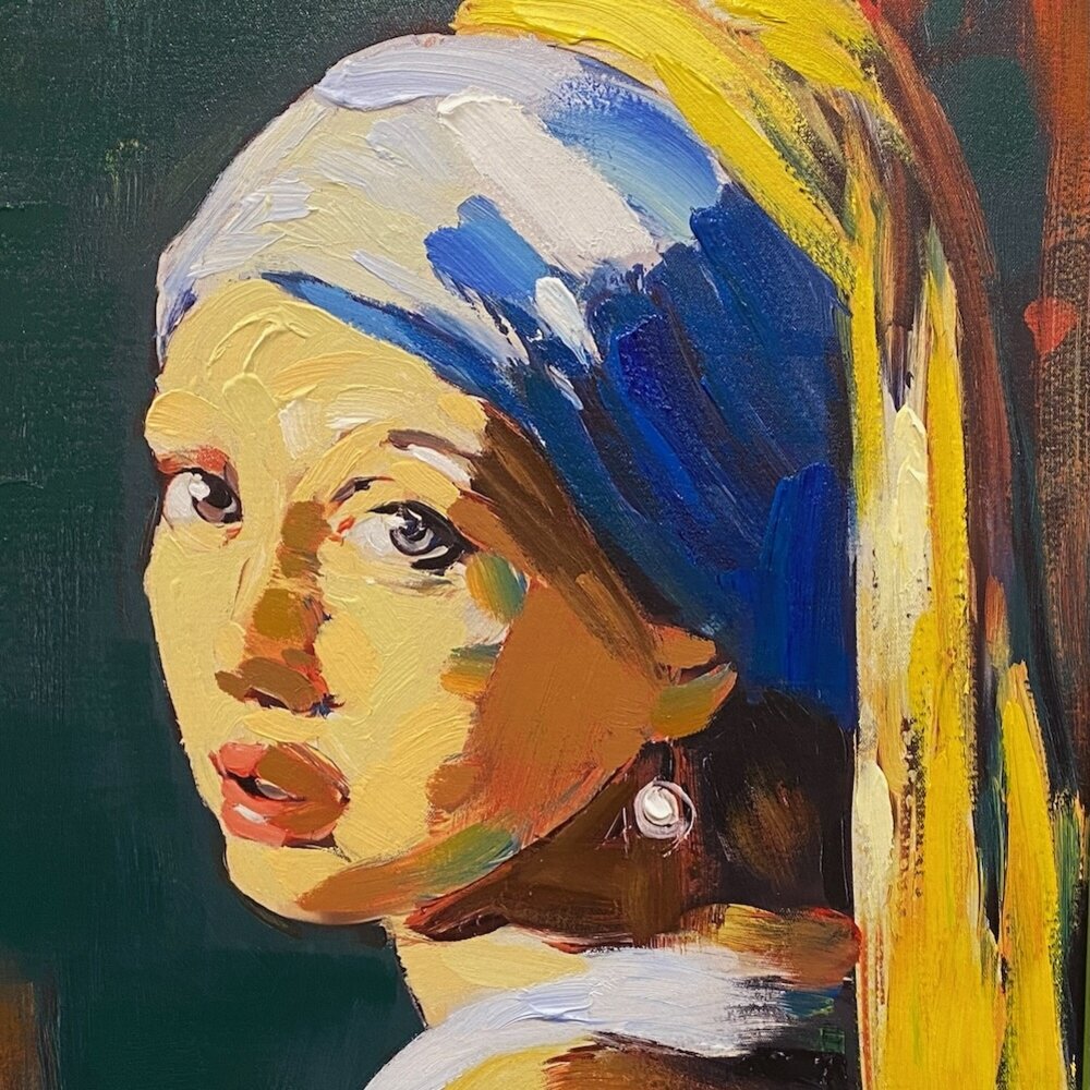 Werns - Schilderij Meisje met de Parel Canvas 95x95cm Handgeschilderd Ingelijst Werns - Schilderij Meisje met de Parel Canvas 95x95cm Handgeschilderd Ingelijst