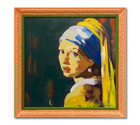 Werns - Schilderij 'Meisje met de Parel' Acryl op Canvas 95x95cm ingelijst