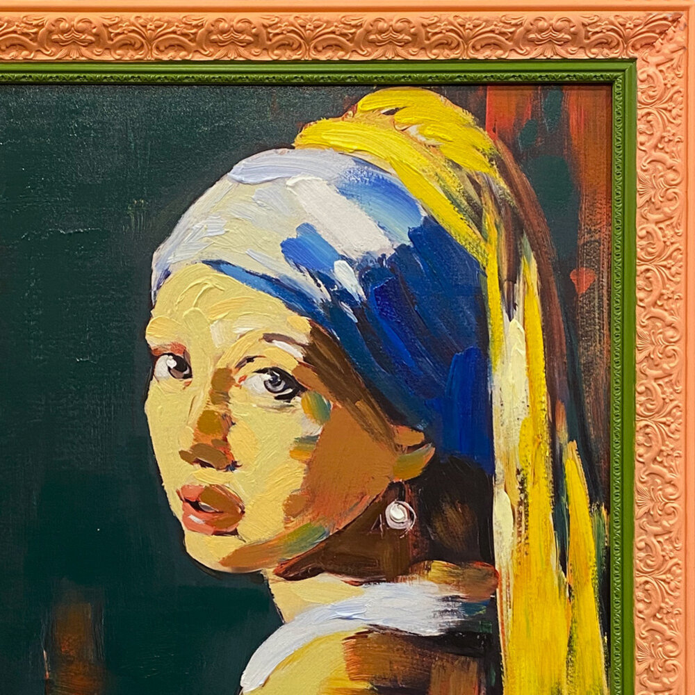 Werns - Schilderij 'Meisje met de Parel' Acryl op Canvas 95x95cm ingelijst