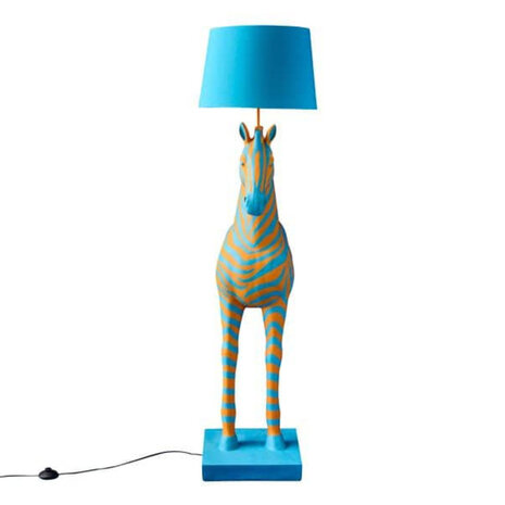 Werns - Design Vloerlamp Zebra Zora Blauw-Oranje 47x153cm met Lichtblauwe Lampenkap Werns - Design Vloerlamp Zebra Zora Blauw-Oranje 47x153cm met Lichtblauwe Lampenkap