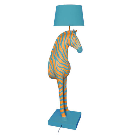 Werns - Design Vloerlamp Zebra Zora Blauw-Oranje 47x153cm met Lichtblauwe Lampenkap Werns - Design Vloerlamp Zebra Zora Blauw-Oranje 47x153cm met Lichtblauwe Lampenkap