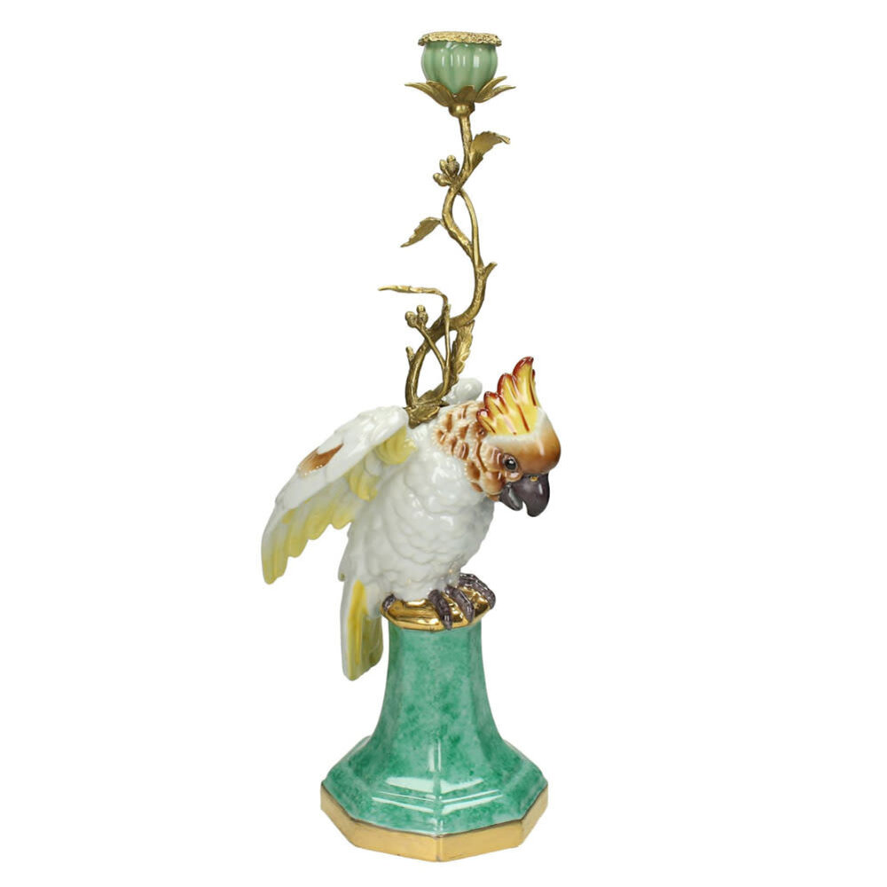 Melting Pot - Kandelaar met Kaketoe Multicolor Porselein 19x46cm Melting Pot - Kandelaar met Kaketoe Multicolor Porselein 19x46cm