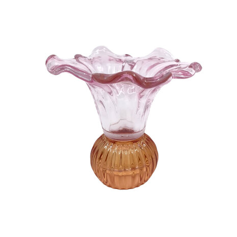 Melting Pot - Kandelaar-Waxinehouder Bloem Roze-Amber Glas 13x12cm Melting Pot - Kandelaar-Waxinehouder Bloem Roze-Amber Glas 13x12cm
