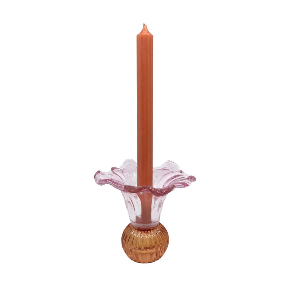 Melting Pot - Kandelaar-Waxinehouder Bloem Roze-Amber Glas 13x12cm Melting Pot - Kandelaar-Waxinehouder Bloem Roze-Amber Glas 13x12cm