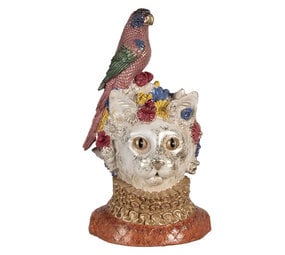 Melting Pot - Beeld Poes met Papegaai Multicolor Kunststof 24x40cm Melting Pot - Beeld Poes met Papegaai Multicolor Kunststof 24x40cm