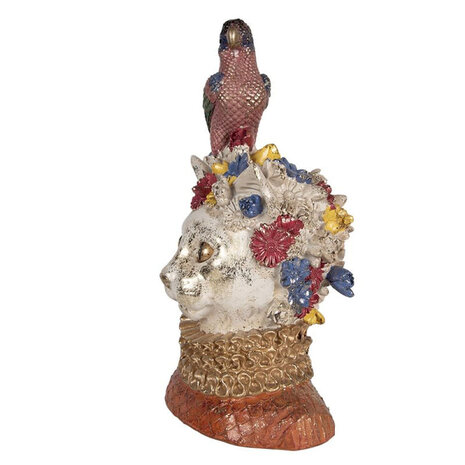 Melting Pot - Beeld Poes met Papegaai Multicolor Kunststof 24x40cm Melting Pot - Beeld Poes met Papegaai Multicolor Kunststof 24x40cm