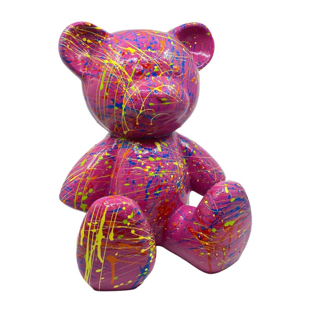 Melting Pot - Beeld Design Beer Zittend Fuchsia Multicolor Splash 30x32cm