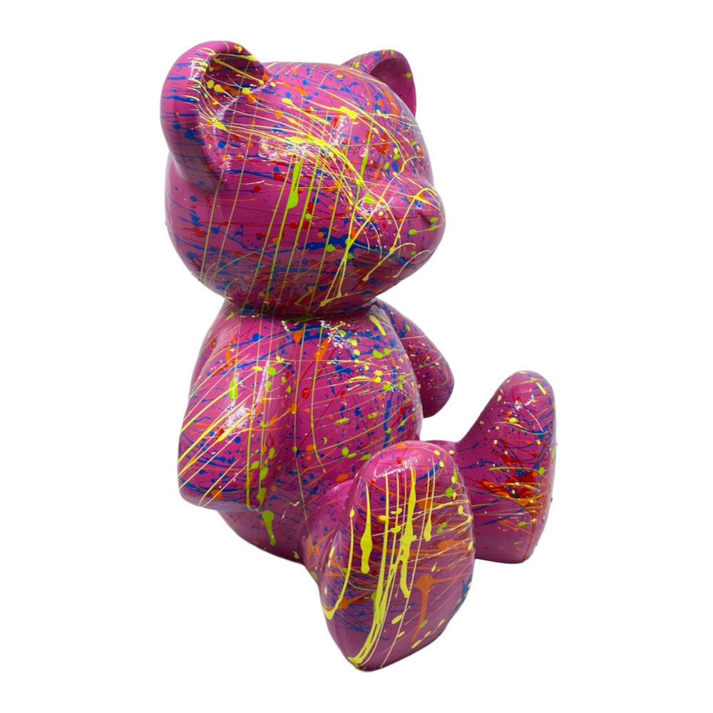 Melting Pot - Beeld Design Beer Zittend Fuchsia Multicolor Splash 30x32cm
