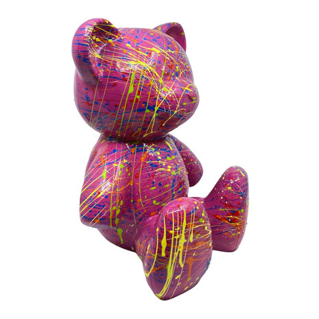 Melting Pot - Beeld Design Beer Zittend Fuchsia Multicolor Splash 30x32cm