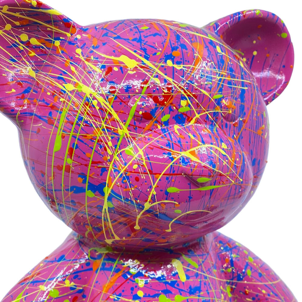 Melting Pot - Beeld Design Beer Zittend Fuchsia Multicolor Splash 30x32cm