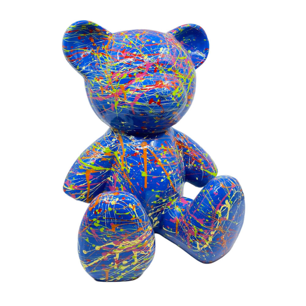 Melting Pot - Beeld Design Beer Zittend Blauw Splash Multicolor 30x32cm