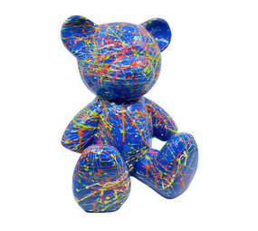 Melting Pot - Beeld Design Beer Zittend Blauw Splash Multicolor 30x32cm