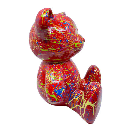 Melting Pot - Beeld Design Beer Zittend Rood Splash Multicolor 30x32cm
