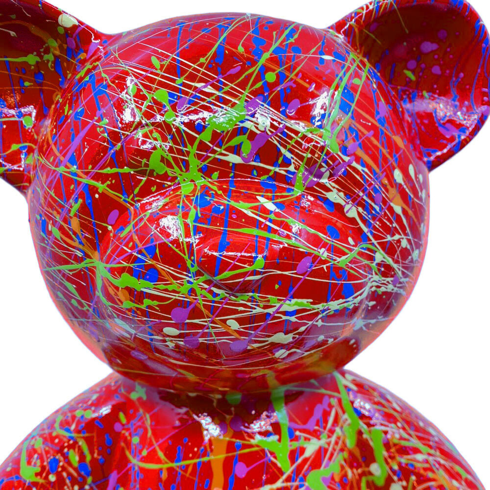 Melting Pot - Beeld Design Beer Zittend Rood Splash Multicolor 30x32cm