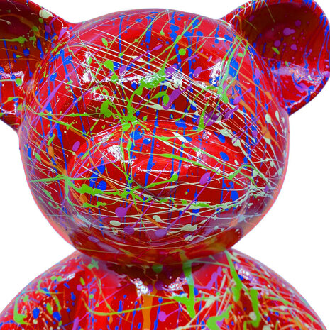 Melting Pot - Beeld Design Beer Zittend Rood Splash Multicolor 30x32cm