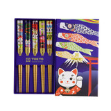 Melting Pot - Kinder Eetstokjes Lucky Cat-Koinobori Bamboe set in cadeau doos Melting Pot - Kinder Eetstokjes Lucky Cat-Koinobori Bamboe set in cadeau doos