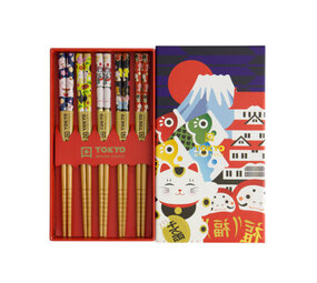 Melting Pot - Kinder Eetstokjes Lucky Cat-Japan Bamboe set in cadeau doos