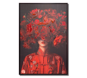 Melting Pot - Schilderij Vrouw met Rode Bloemen op Canvas 83x123cm ingelijst