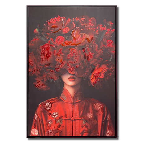 Melting Pot - Schilderij Vrouw met Rode Bloemen op Canvas 83x123cm ingelijst