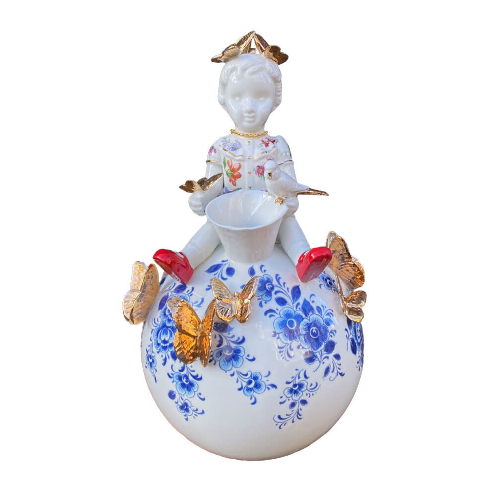 Lammers en Lammers - Vaasje On Top of the World Delfts Blauw 32cm Lammers en Lammers - Vaasje On Top of the World Delfts Blauw 32cm