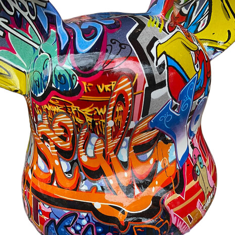 Melting Pot - Beeld Design Beer met Strik en Handgeschilderde Graffiti Print 20x50cm