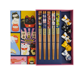 Melting Pot - Eetstokjes Lucky Cats met Opleggers set van 5 in cadeau doos