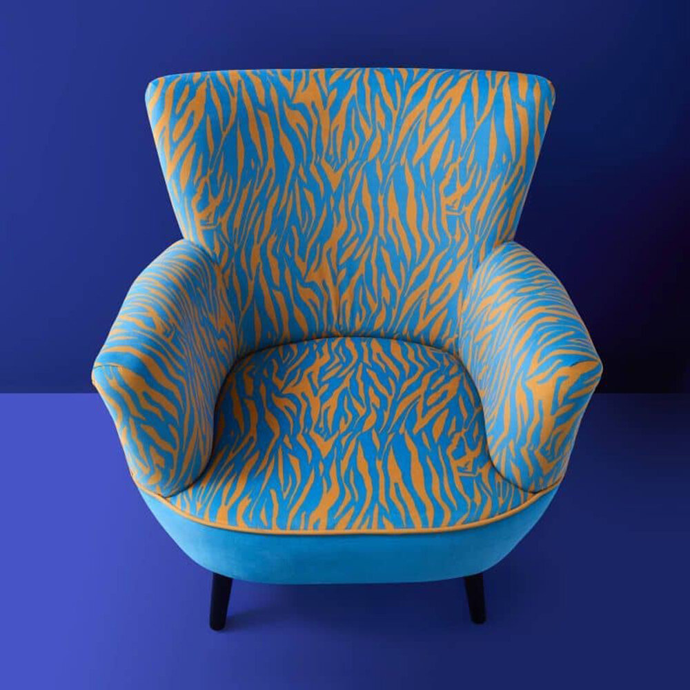 Melting Pot - Fauteuil Zebra Blauw Oranje met Dierenprint 77x76x83cm Melting Pot - Fauteuil Zebra Blauw Oranje met Dierenprint 77x76x83cm