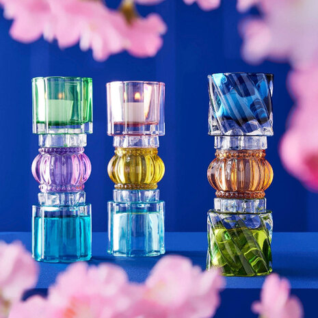 Werns - Waxinehouder Groen-Paars-Turquoise Glas 7x20cm