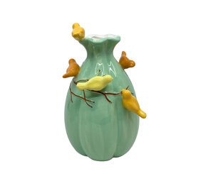 Melting Pot - Vaasje Vogeltjes Turquoise Keramiek 12x18cm