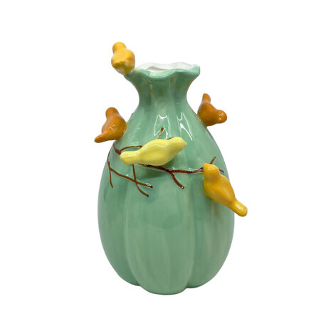 Melting Pot - Vaasje Vogeltjes Turquoise Keramiek 12x18cm