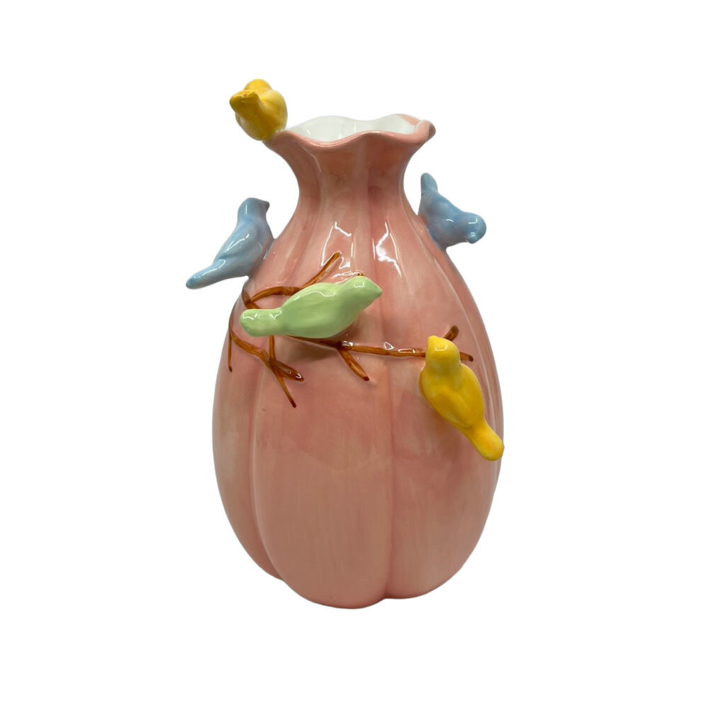 Melting Pot - Vaasje Vogeltjes Roze Keramiek 12x18cm