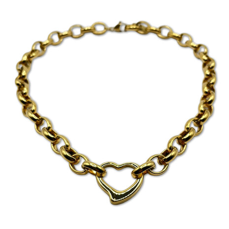 Melting Pot - Schakel Ketting Hartje Verguld RVS 45cm