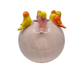 Melting Pot - Vaasje Bol met Vogeltjes Roze Multi Keramiek 24x24cm
