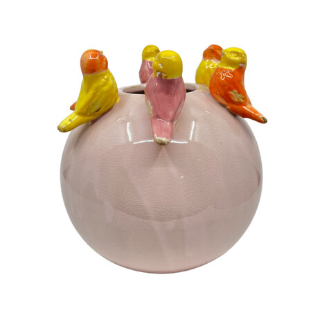 Melting Pot - Vaasje met Vogeltjes Bol Roze Multi Keramiek 24x24cm Melting Pot - Vaasje met Vogeltjes Bol Roze Multi Keramiek 24x24cm