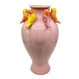 Melting Pot - Vaas met Vogeltjes Roze Multi Keramiek 21x34cm