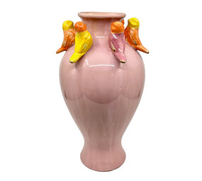 Melting Pot - Vaas met Vogeltjes Roze Multi Keramiek 21x34cm