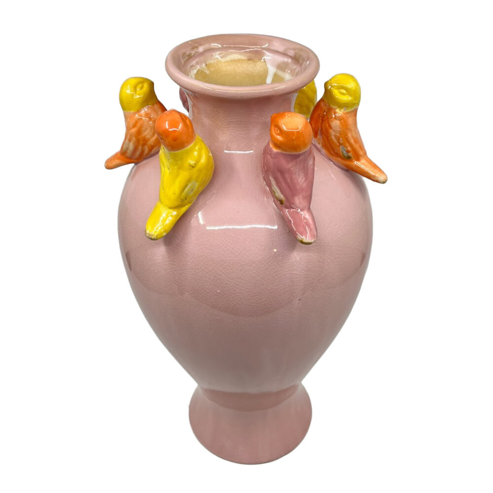 Melting Pot - Vaas met Vogeltjes Roze Multi Keramiek 21x34cm