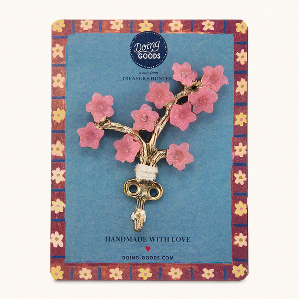 Doing Goods - Wandhaak Elodie Flower Roze Messing 8x12cm