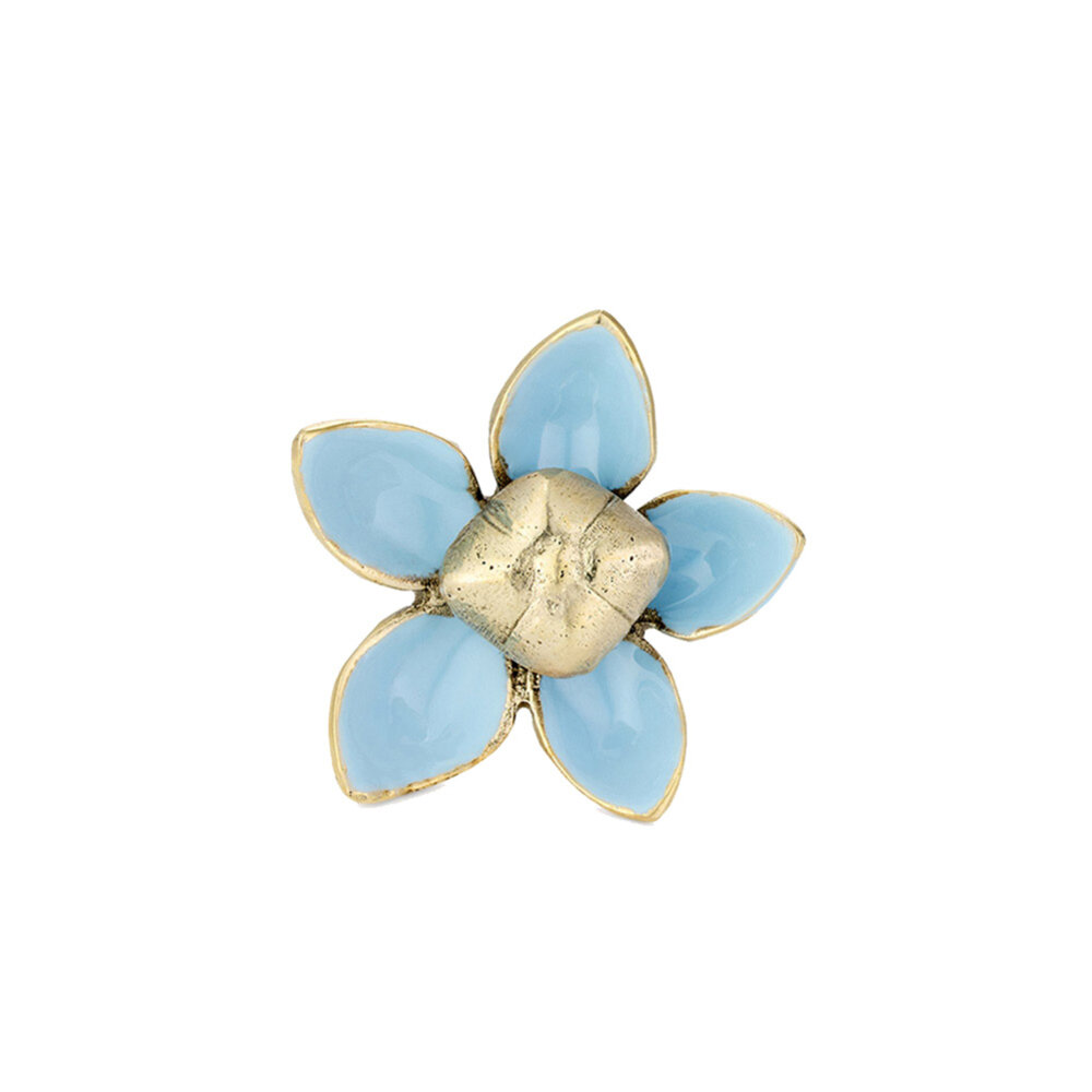 Doing Goods - Ladeknop Liv Flower Blauw Messing 6x6cm