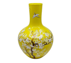 Melting Pot - Vaas Chinees Vogels Bloesem Geel Porselein 23x36cm