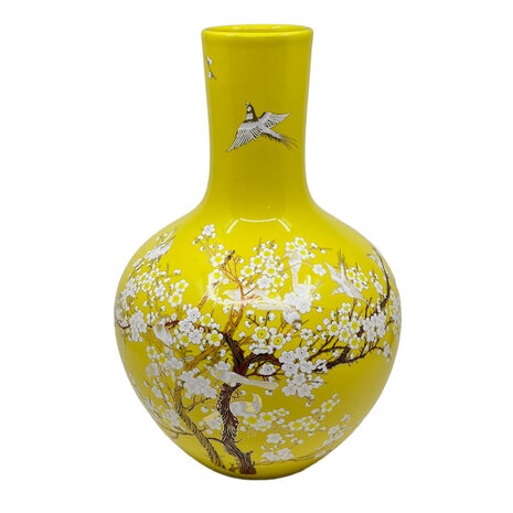 Melting Pot - Vaas Chinees Vogels Bloesem Geel Porselein 23x36cm